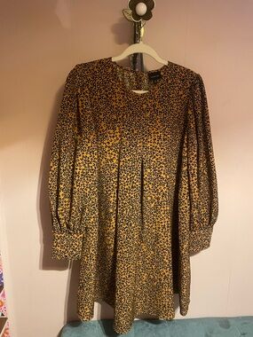 Who What Wear Long Sleeve Leopard Shift Dress - Mustard Black